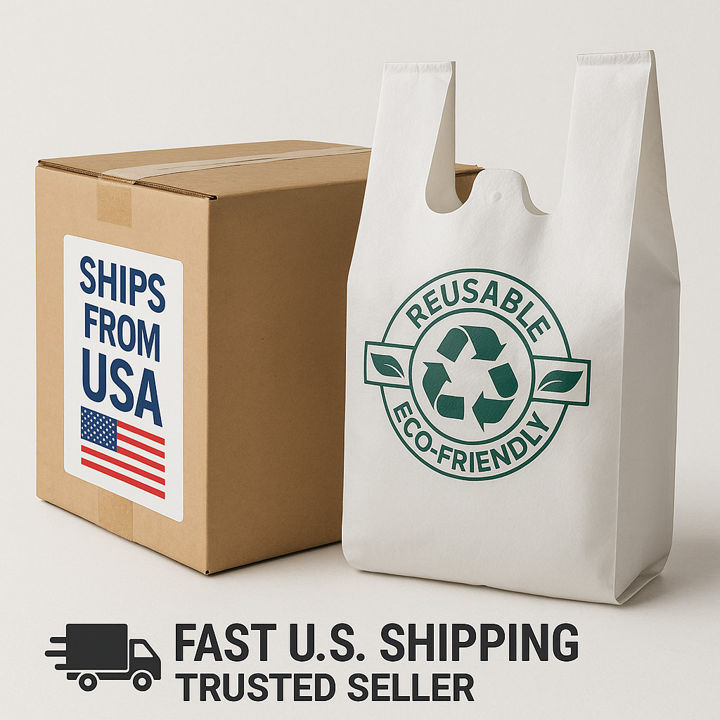 White T-Shirt Grocery Bags 1/6 Large – Extra Heavy Duty 21x11.5x6.5 – Bulk Packs