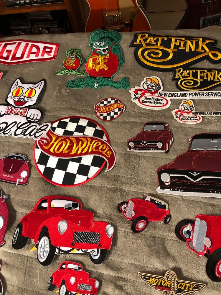 BIG DADDYROTH RATFINK SCRIPT BLACK/GOLD LARGE-SMALL 2 PIECE LOT IRON ON PATCHs