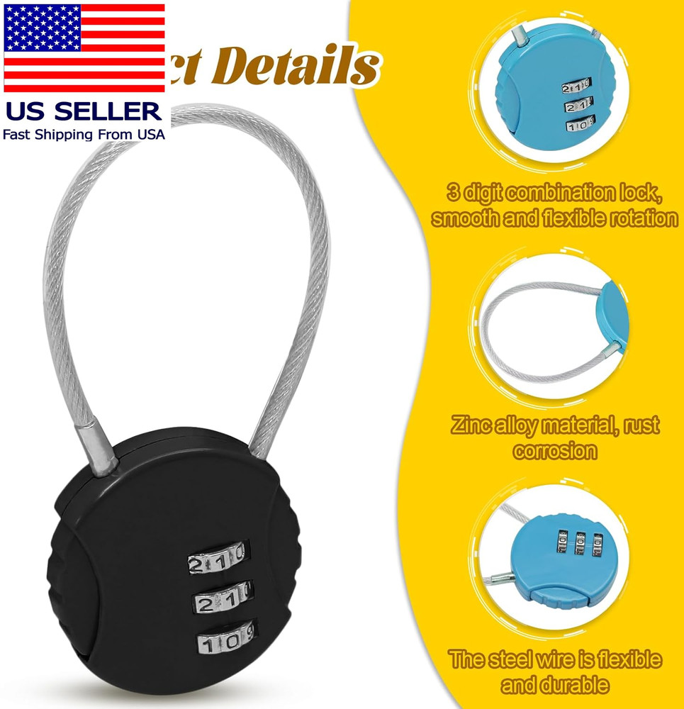 2 Pack 3 Digit Combination Lock - Outdoor Waterproof Padlock - Mini Combination