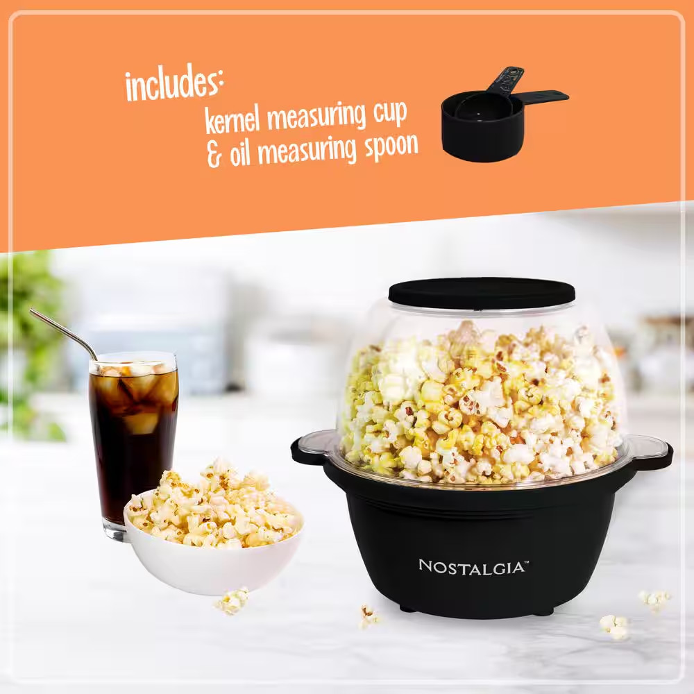 450 W 64 Oz Black Stirring Popcorn Machine