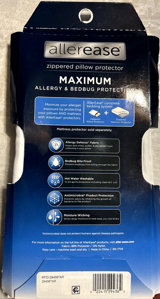AllerEase King Size Maximum Allergy Bedbug Protection Zippered Pillow Protector