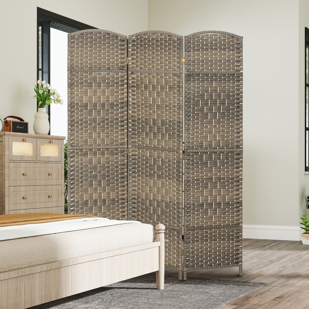 3 Panel Room Divider Hand-Woven Freestanding Partition Brown