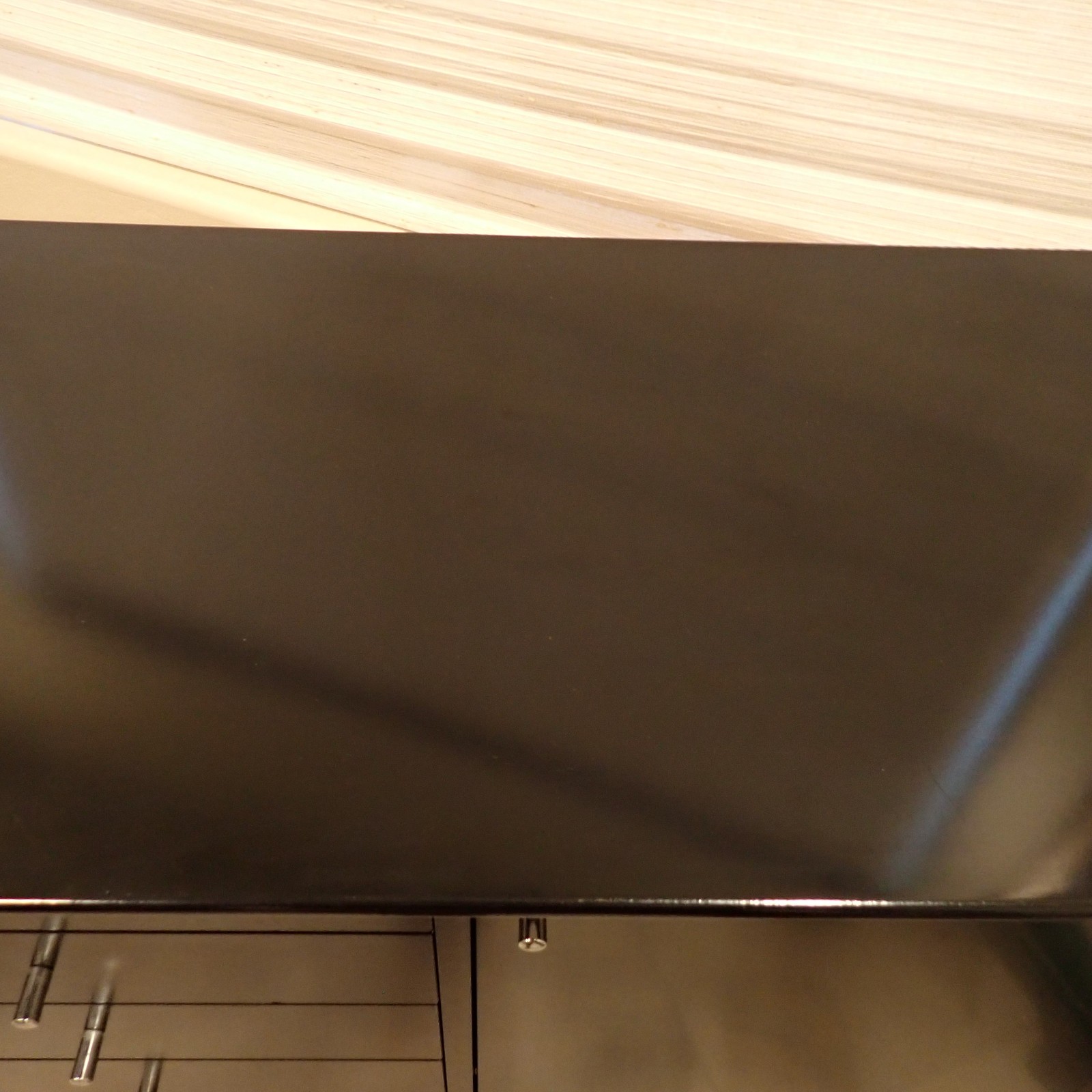 Modern Designer Black Lacquer Sideboard Credenza 58” 2 Door 6 Drawer Storage