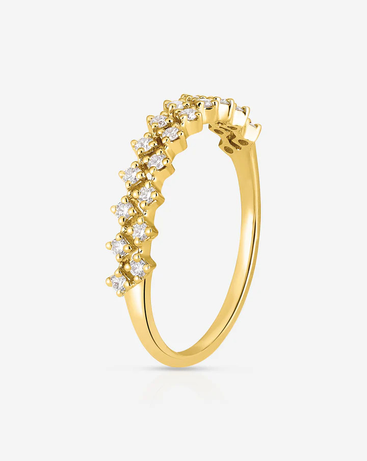 14K Solid Gold Double Row Diamond Wedding Ring, Diamond Wedding Ring for Her