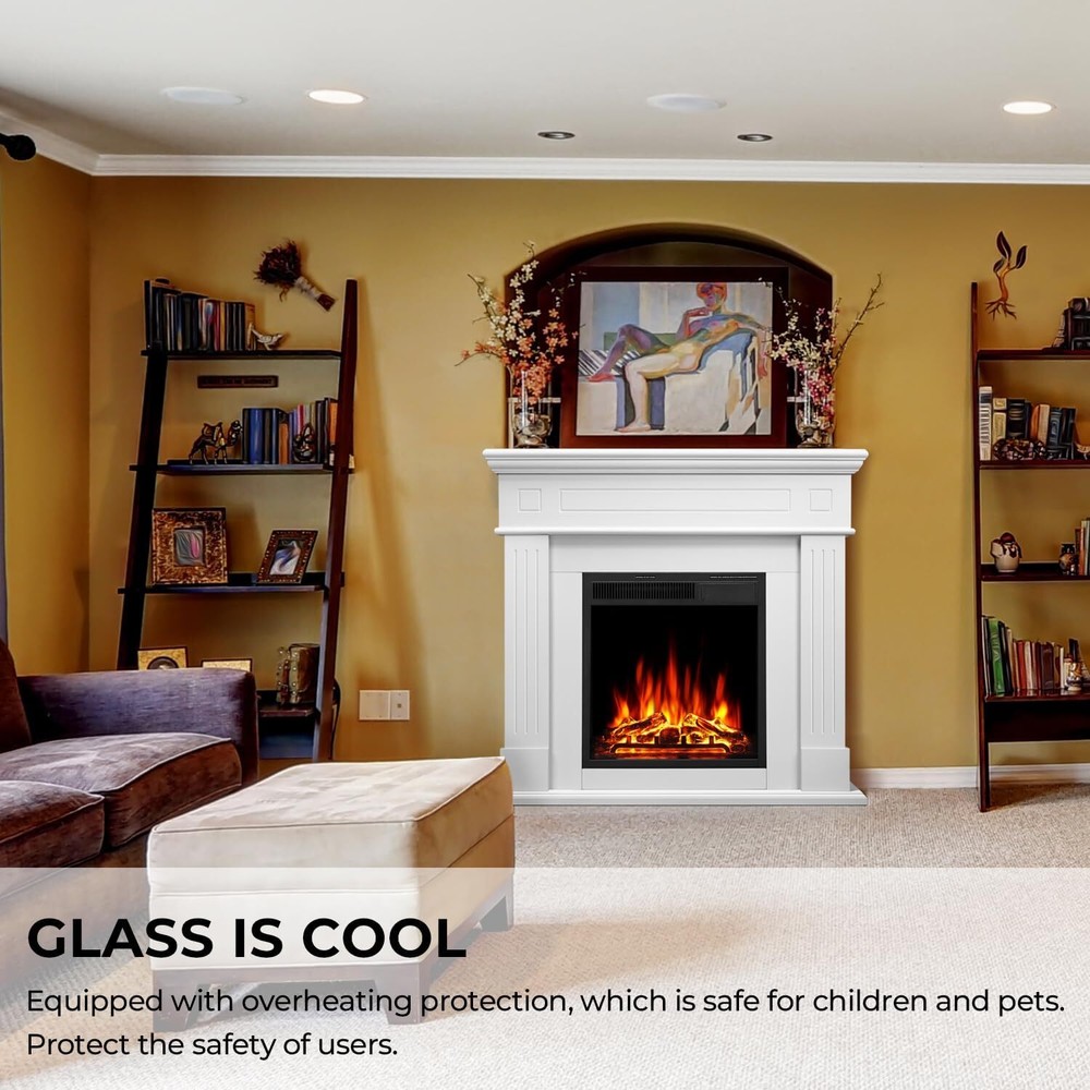 43” Electric Fireplace Mantel, Remote , Adjustable Led Flame,PEARLWHITE