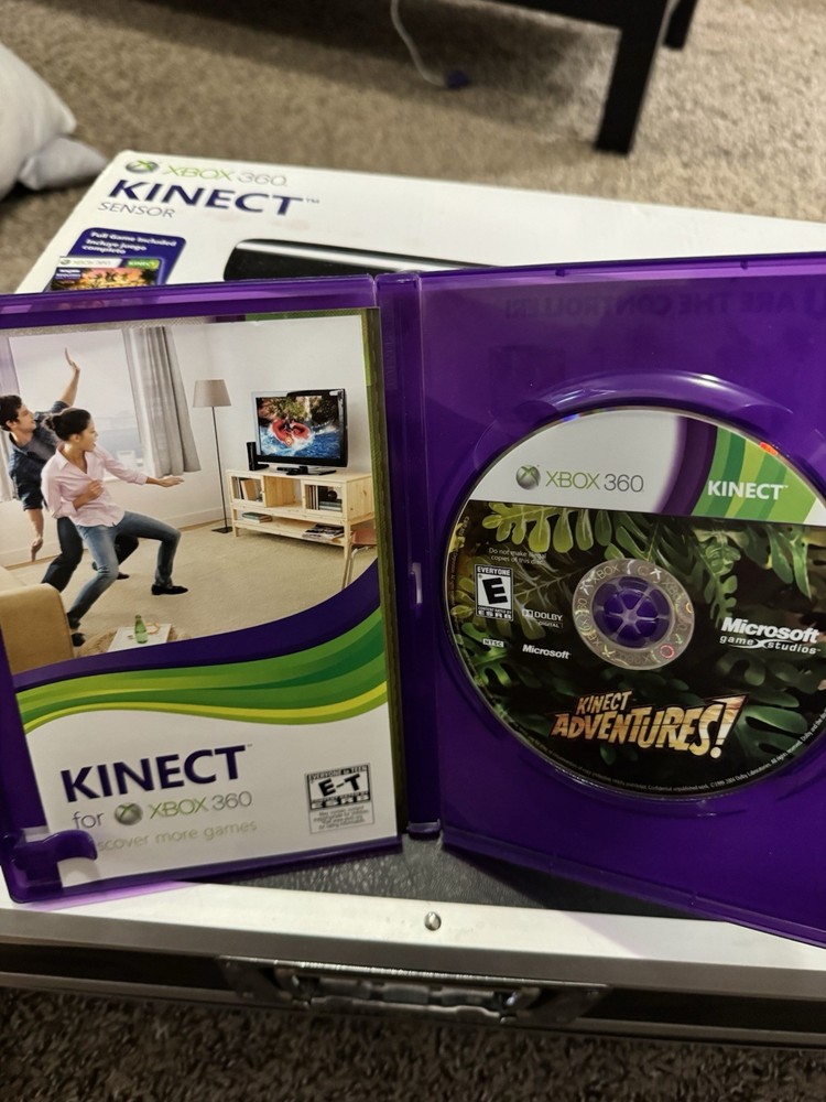 Microsoft Kinect Black For Xbox 360 With Kinect Adventures Game!