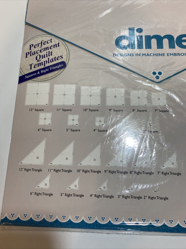 DIME Machine Embroidery Perfect Placement Quilt Templates 22 Squares & Triangles