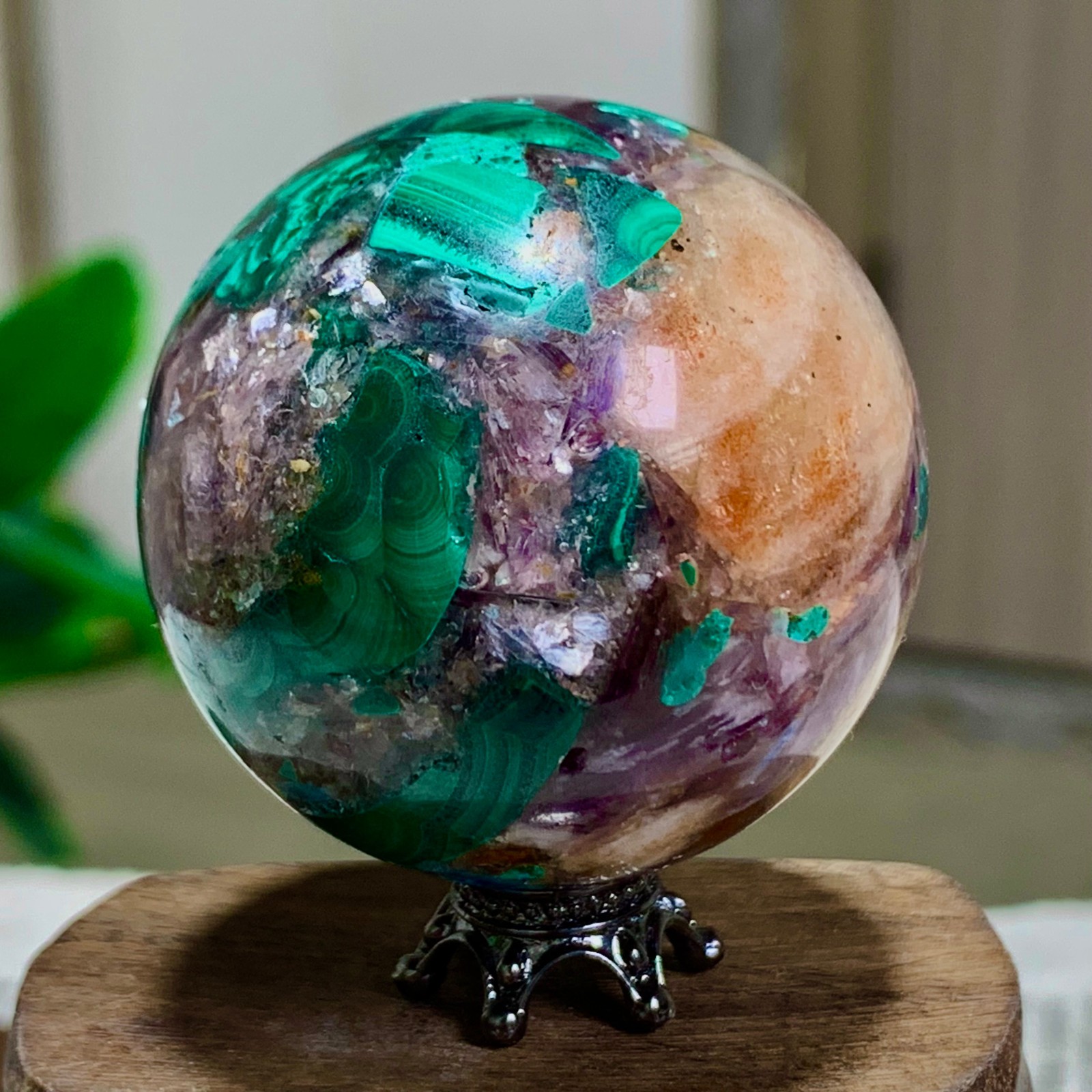105G Newly discovered rare malachite purple mica symbiotic sphere restoration