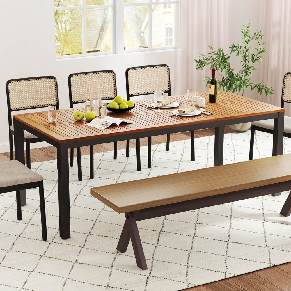 Patio Dining Table for 8 79" Large Rectangle Table with Acacia Wood Tabletop