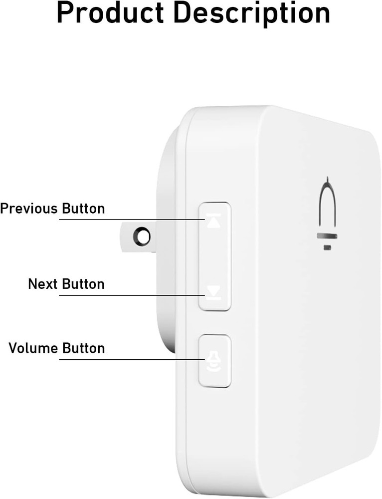 Wireless Doorbell - 2 Receivers, 1000ft Range, Adjustable Volume, White
