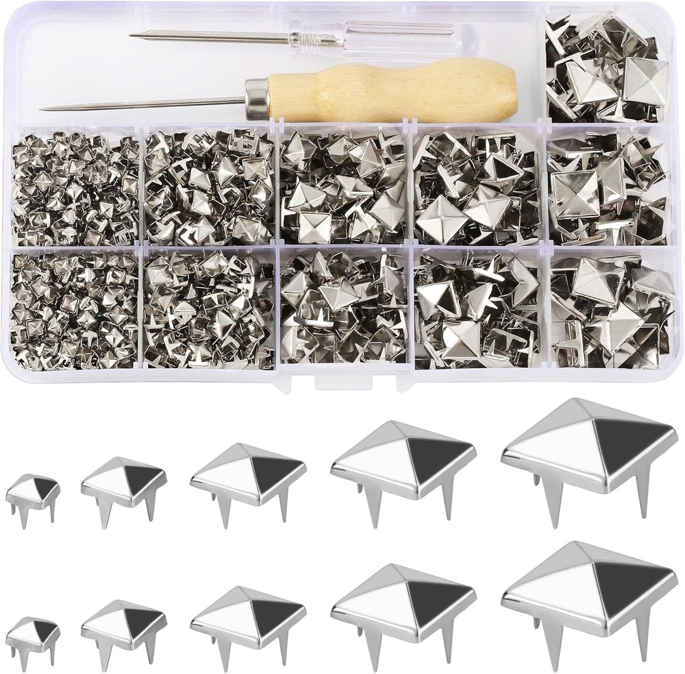 968 Pcs Assorted Sizes Square Pyramid Studs Prong Studs for Clothing Leather ...