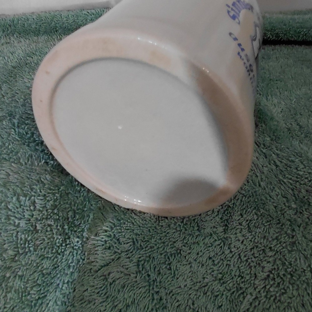 White Ceramic Beer Stein with Blue Crest