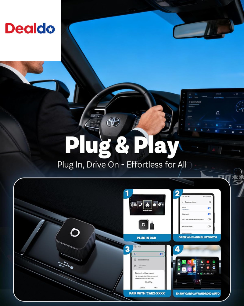 2026 Upgrade Mini Cube 3.0, 2-In-1 Wireless Carplay & Android Auto Adapter, Plug