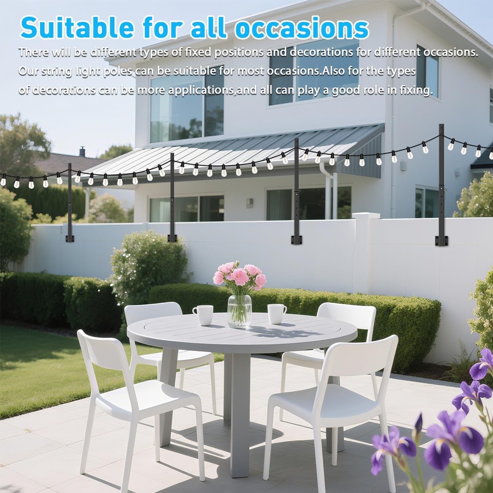 8 Pack 2.8 FT String Light Poles,Metal Lights Poles for Outdoor String Light,...