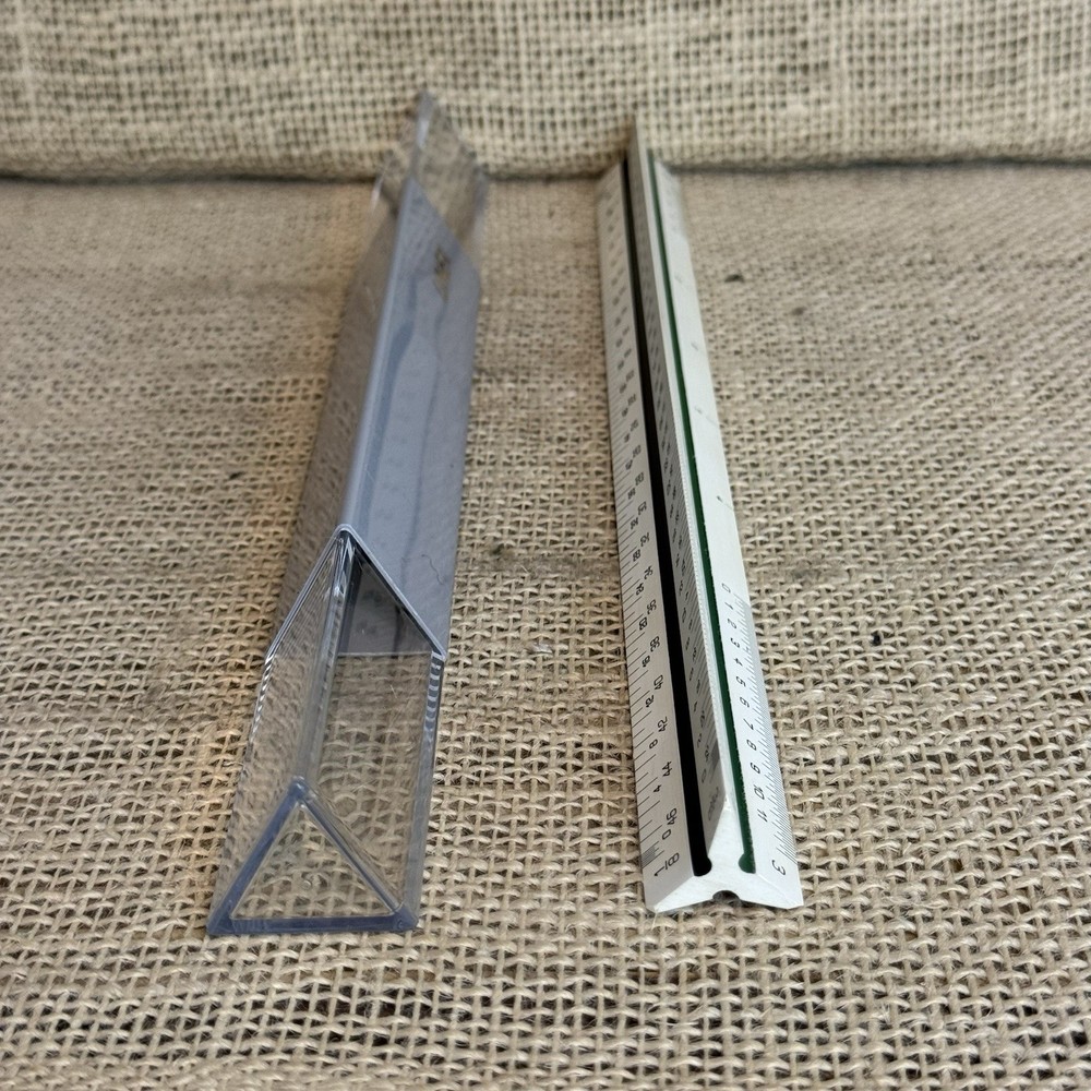 Linex Unmarked Triangular Graphics Engineering Drawing ruler in original case