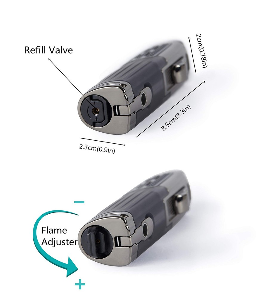 Cigar Lighter Triple Jet Flame Refillable Butane Punch 2 Pack Charcoal