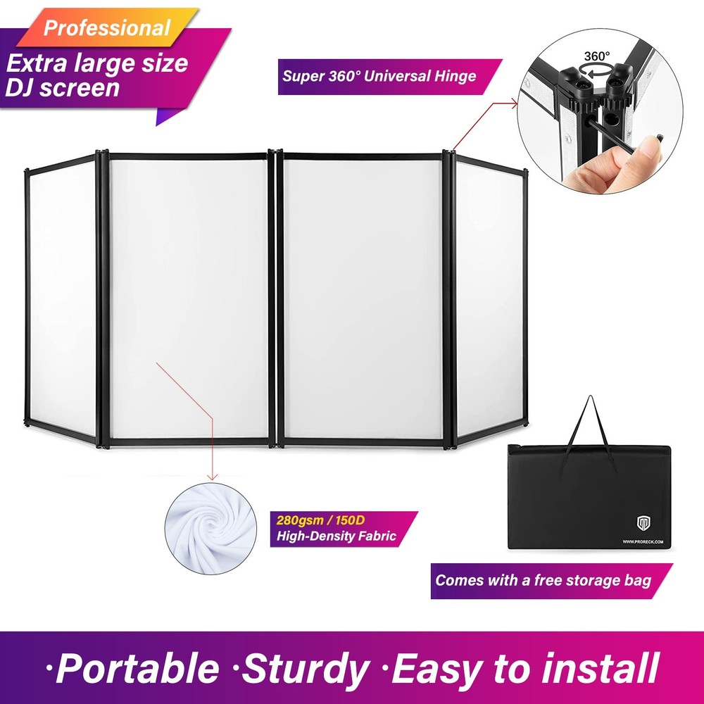PRORECK 4 Panel DJ Facade Event Booth Portable Foldable Screen Black with Scrim