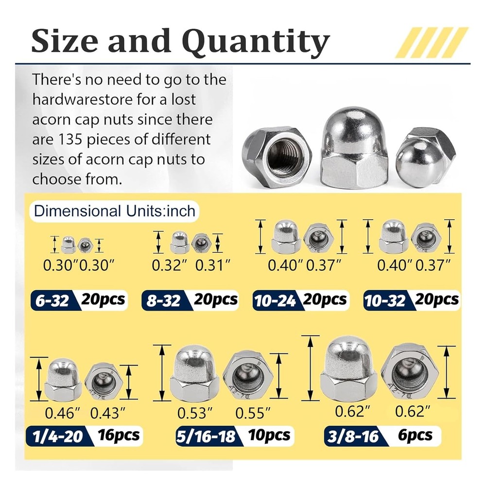 Stainless Steel Acorn Cap Nuts Kit