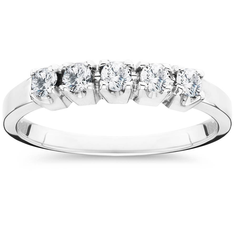 1/4Ct Five Stone Lab Grown Diamond Stackable Wedding Ring 10k White Gold