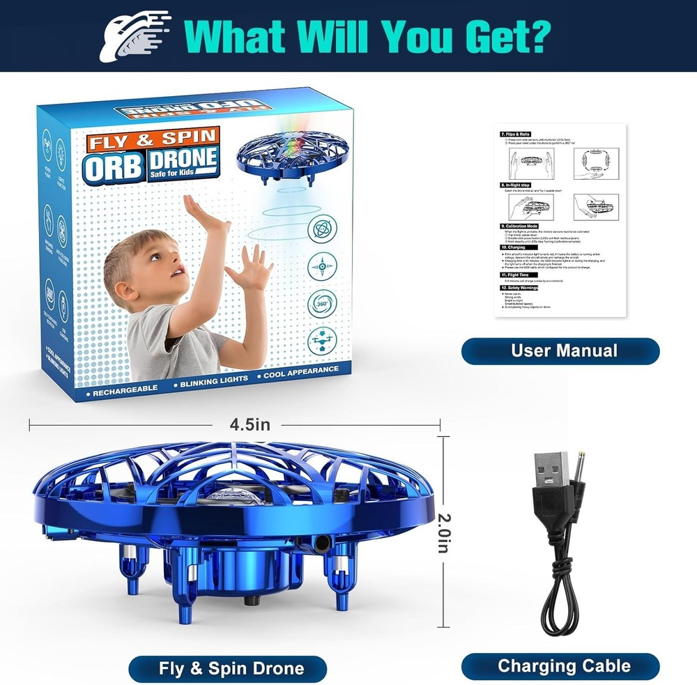 Interactive Kids Drone with Obstacle Avoidance - Rechargeable Mini Quadcopter