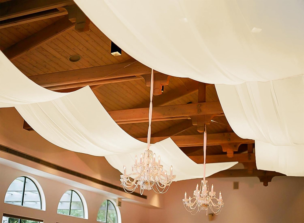 Ivory Ceiling Drapes 5Ft x 20Ft - Sheer Wedding Arch Fabric Decorations