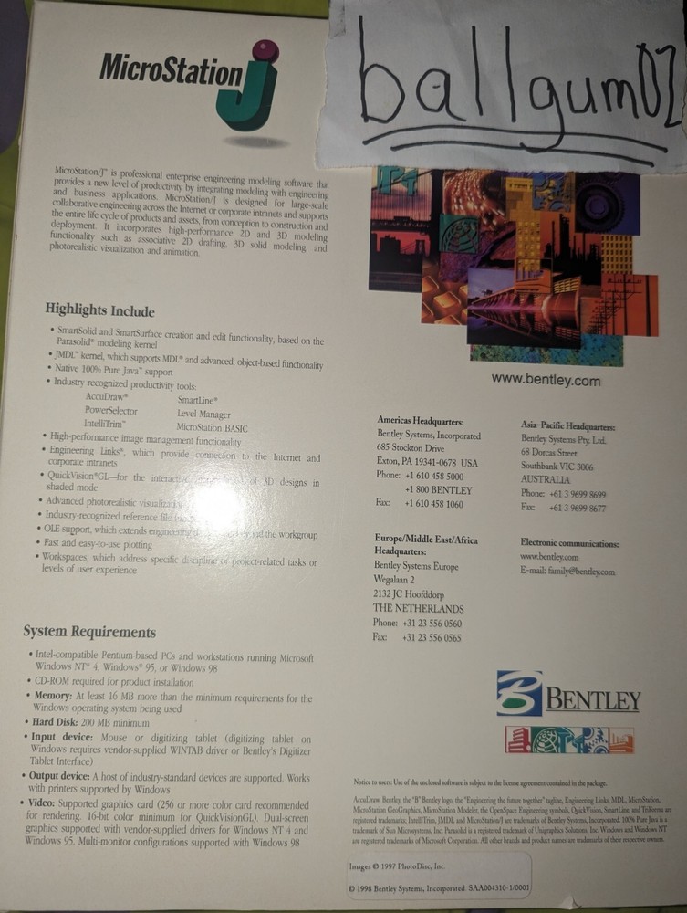 MicroStation J PC Bentley INTERGRAPH 1998 Design Graphics v7.0 AutoCad Auto Cad