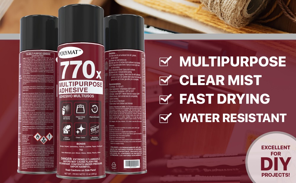 Polymat 770X MULTIPURPOSE POOL TABLE CLOTH INSTALLATION CLEAR MIST ADHESIVE GLUE