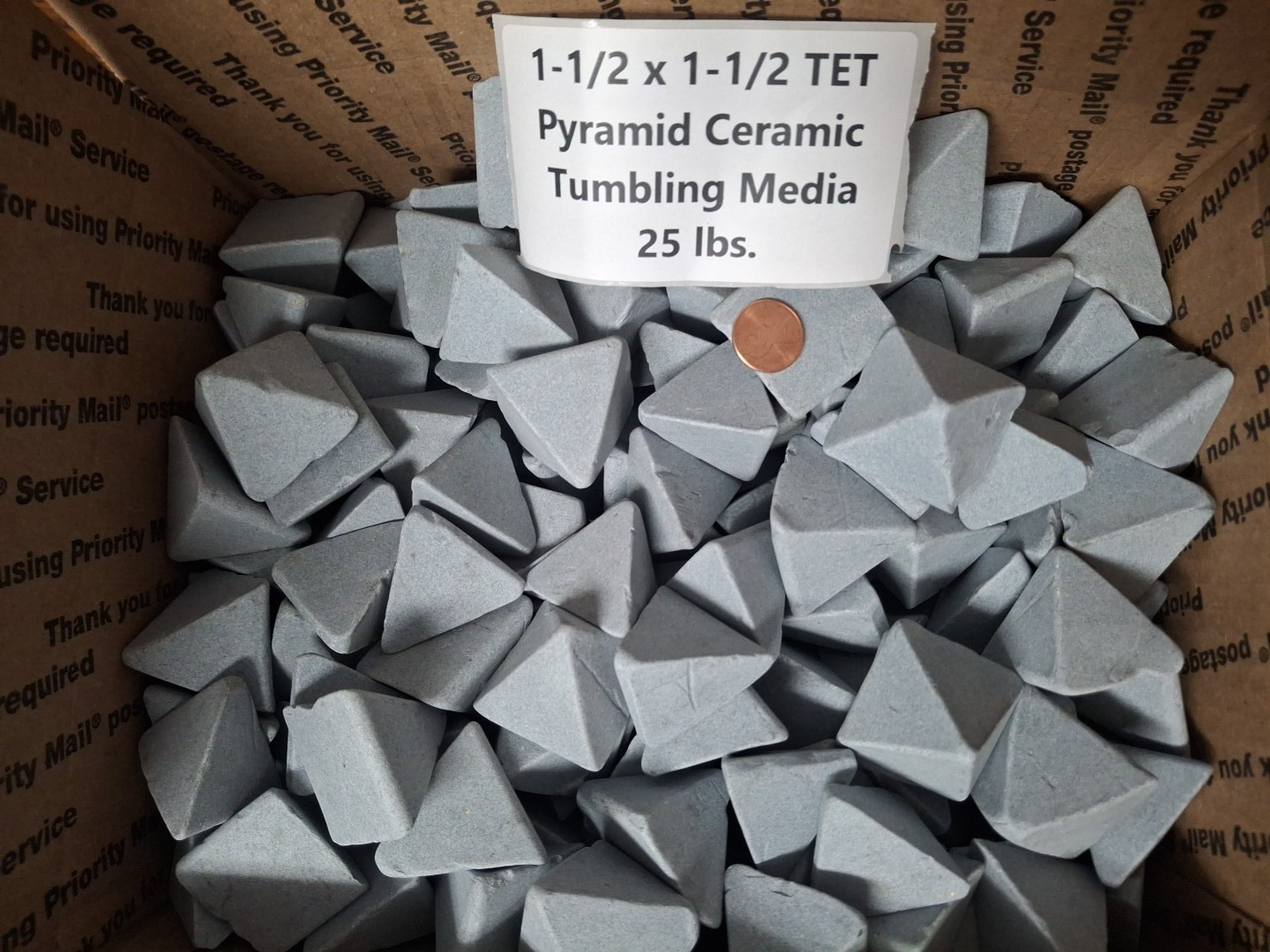 1-1/2 x 1-1/2 TET Pyramid Ceramic Vibratory Tumbling Media 25 LBS