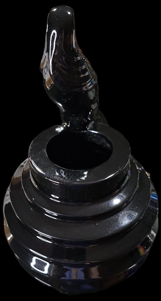 VTG MCM Black Ceramic Vase With Perching Bird