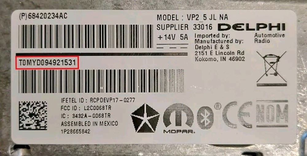 ✅ Chrysler Radio Code Unlock | T00AM T00 T00QN | Serial Based | Fast