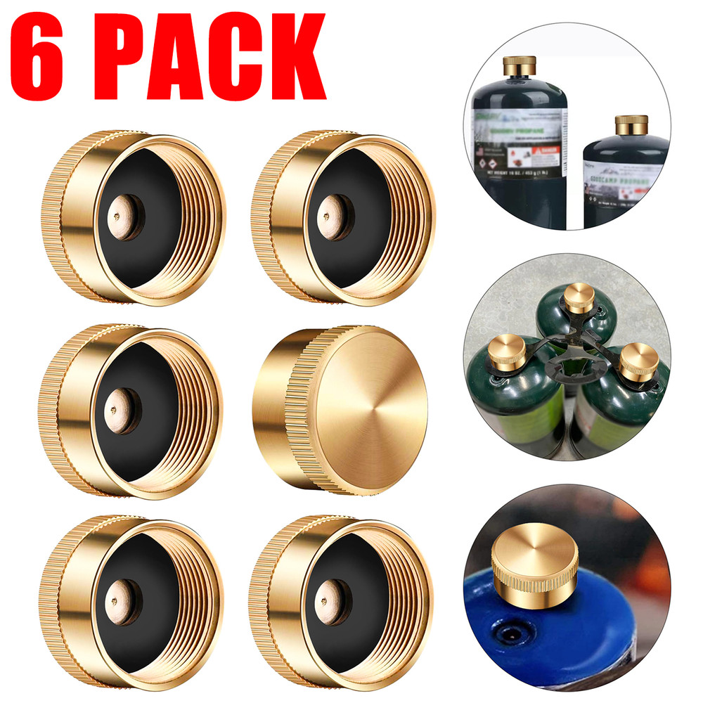 6 PACK 1LB Gas Refill Propane Bottle Caps Tank Threaded Valve Covers Solid Brass