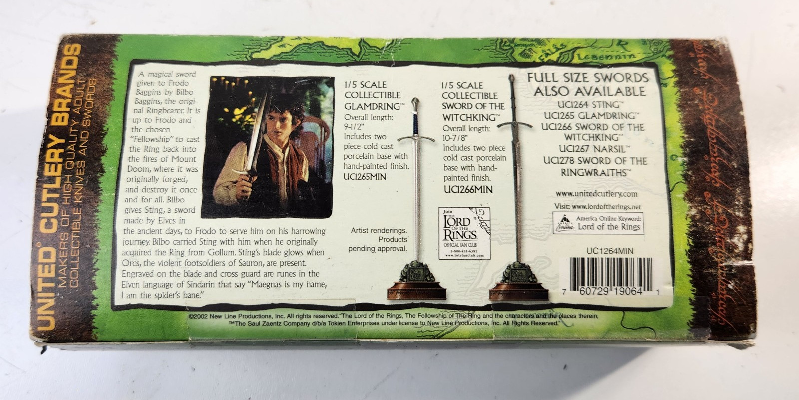 United Cutlery LOTR Sting sword 1/3 scale miniature collectible w/stand 2002