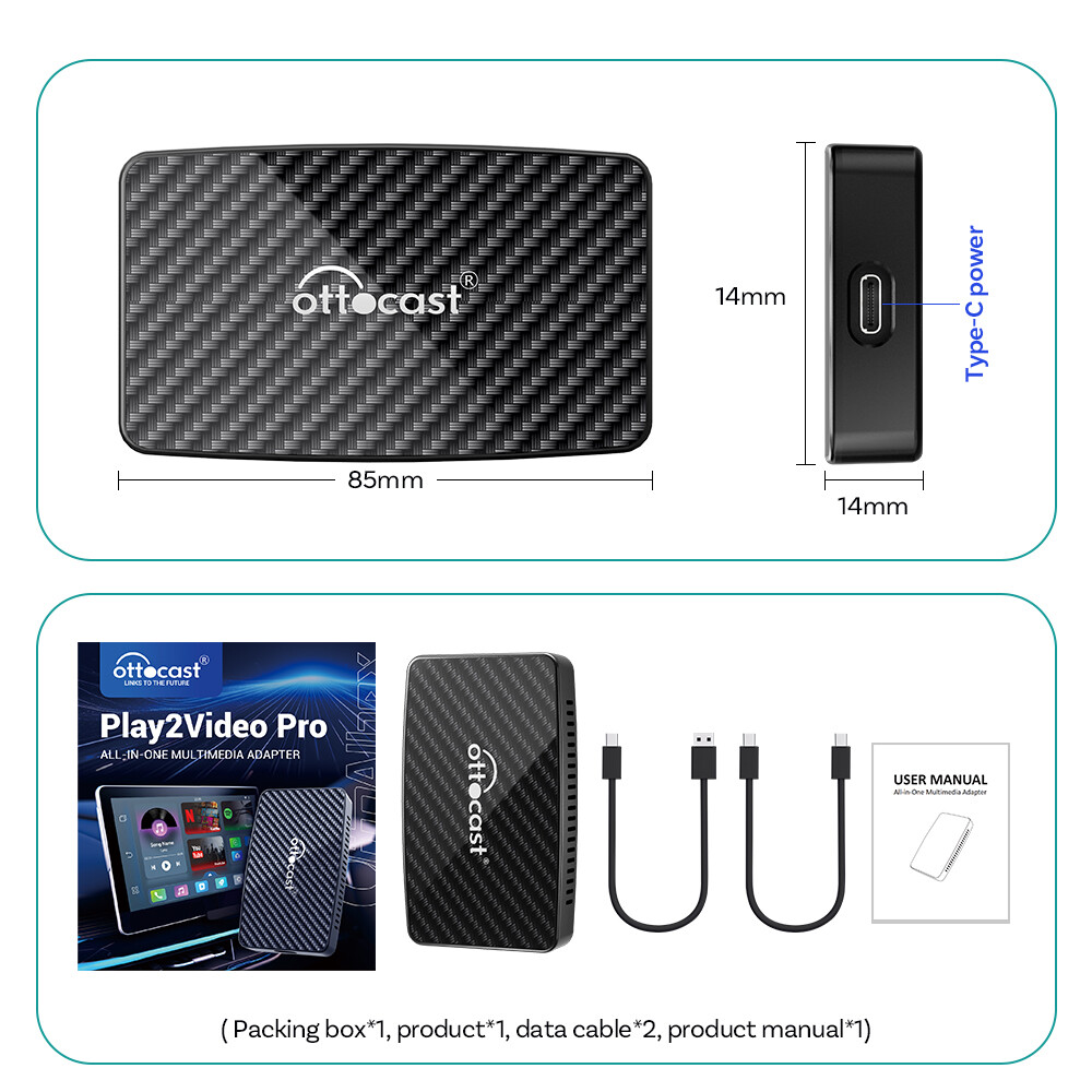 Ottocast Play2Video Pro - 3in1 Wireless CarPlay/Android Auto+Streaming