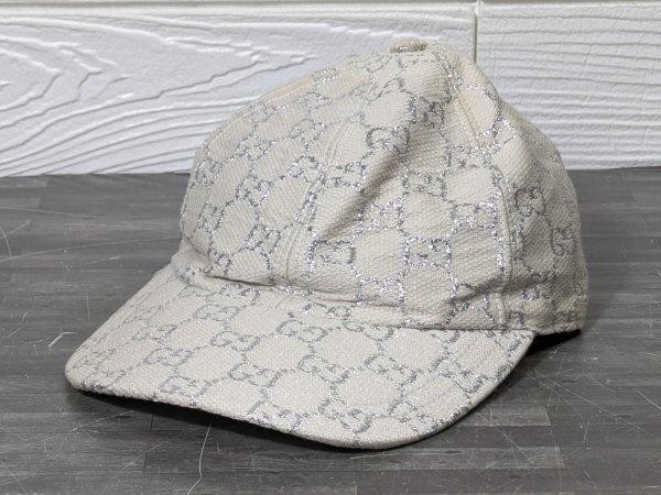 GUCCI Baseball Cap Hat GG Glitter White Monogram