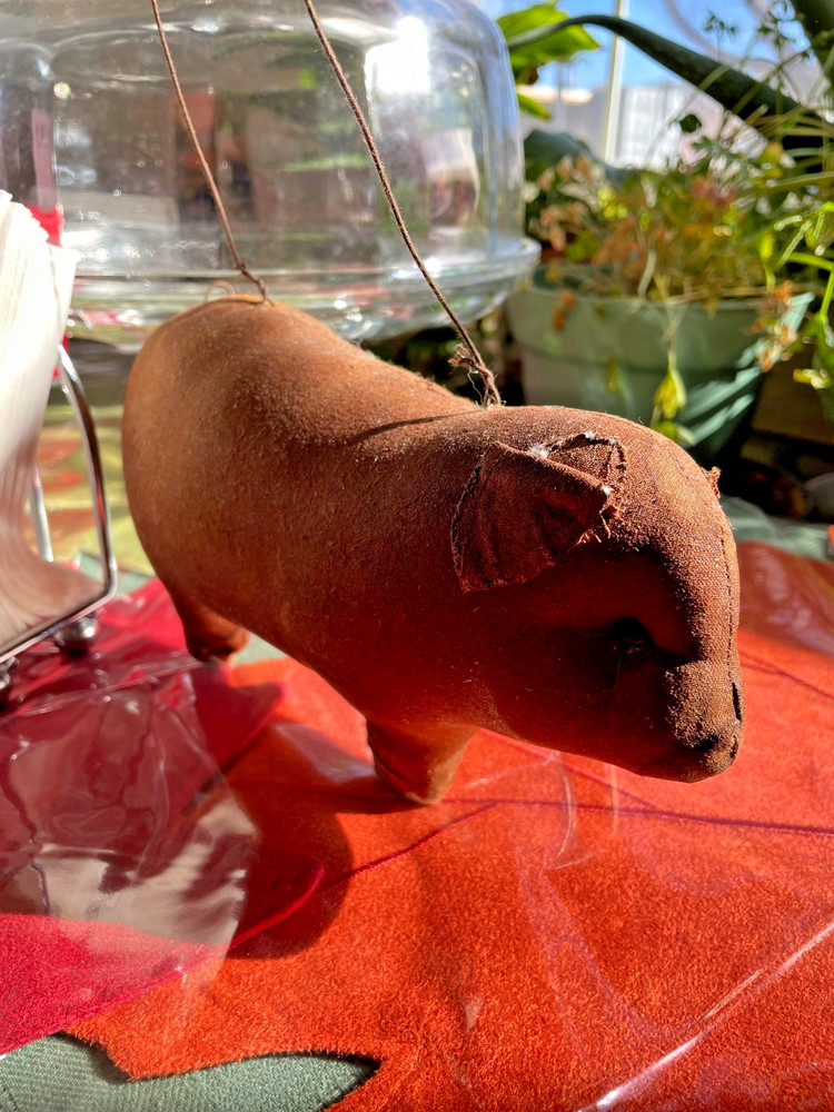 Primitive Farmhouse Decor Stuffed Pig with Wire Hanger