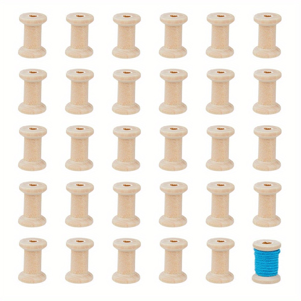 1set 30pcs Wooden Empty Spools for Wire Thread Bobbins Antique White