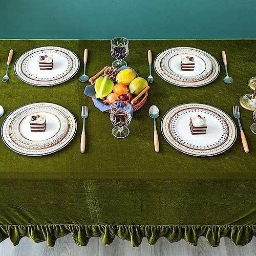 Velvet Tablecloth Luxurious Solid 102" x 60" (Rectangular) Olive Green