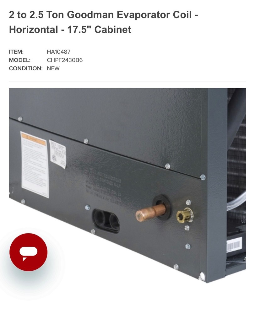 Goodman 2.5 TON Horizontal Evaporator Cased Coil, CHPTA2426B4