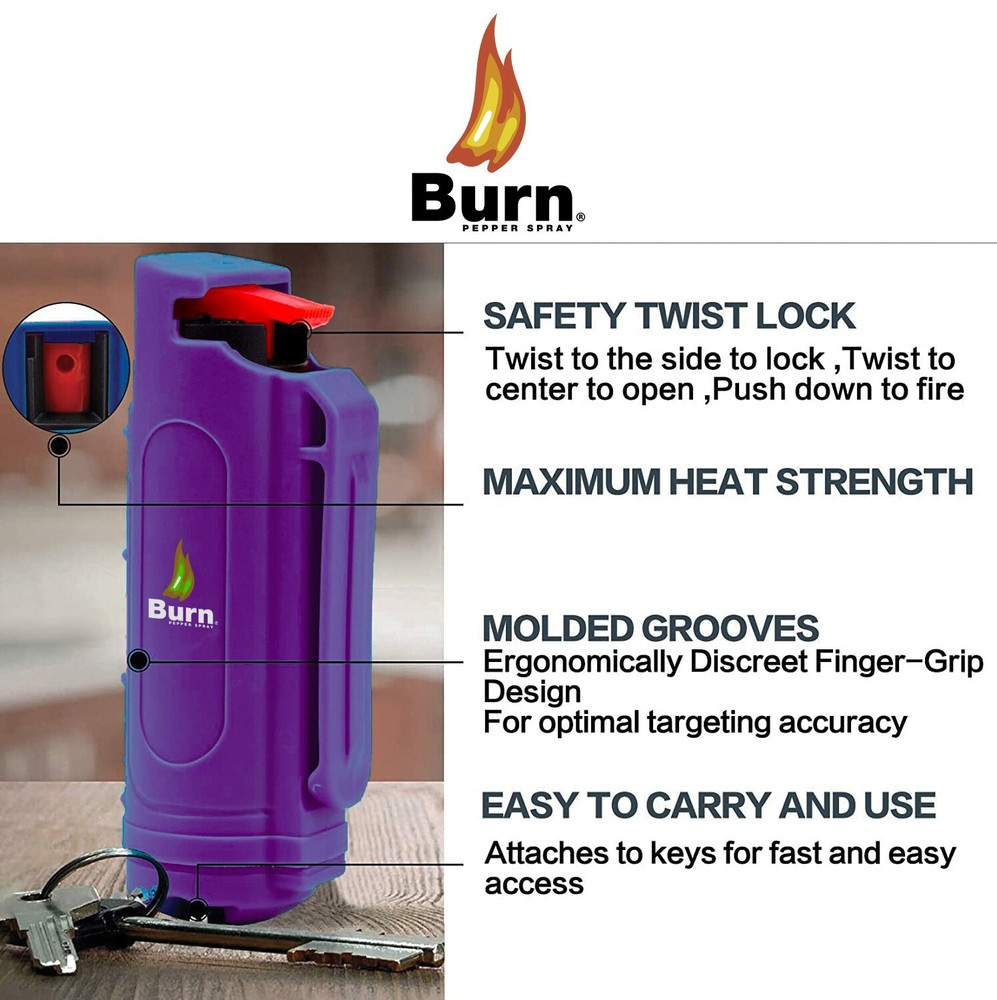 7 Pack Burn Pepper Spray 0.50oz with Keychains for Self Defense