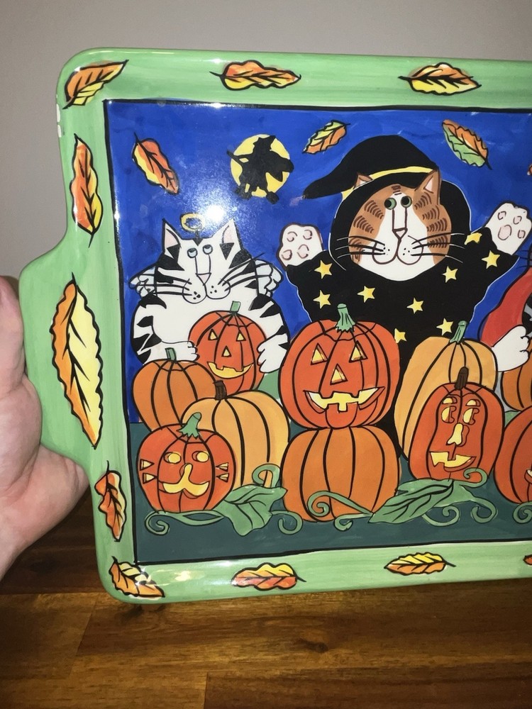 CATZILLA - CANDACE REITER DESIGNS - CERAMIC HALLOWEEN PLATTER - 2002