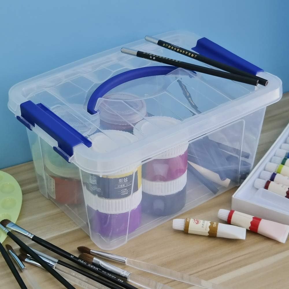 Clear Plastic Storage Bin with Latching Lid 6 Quart Stackable Tote Container Set