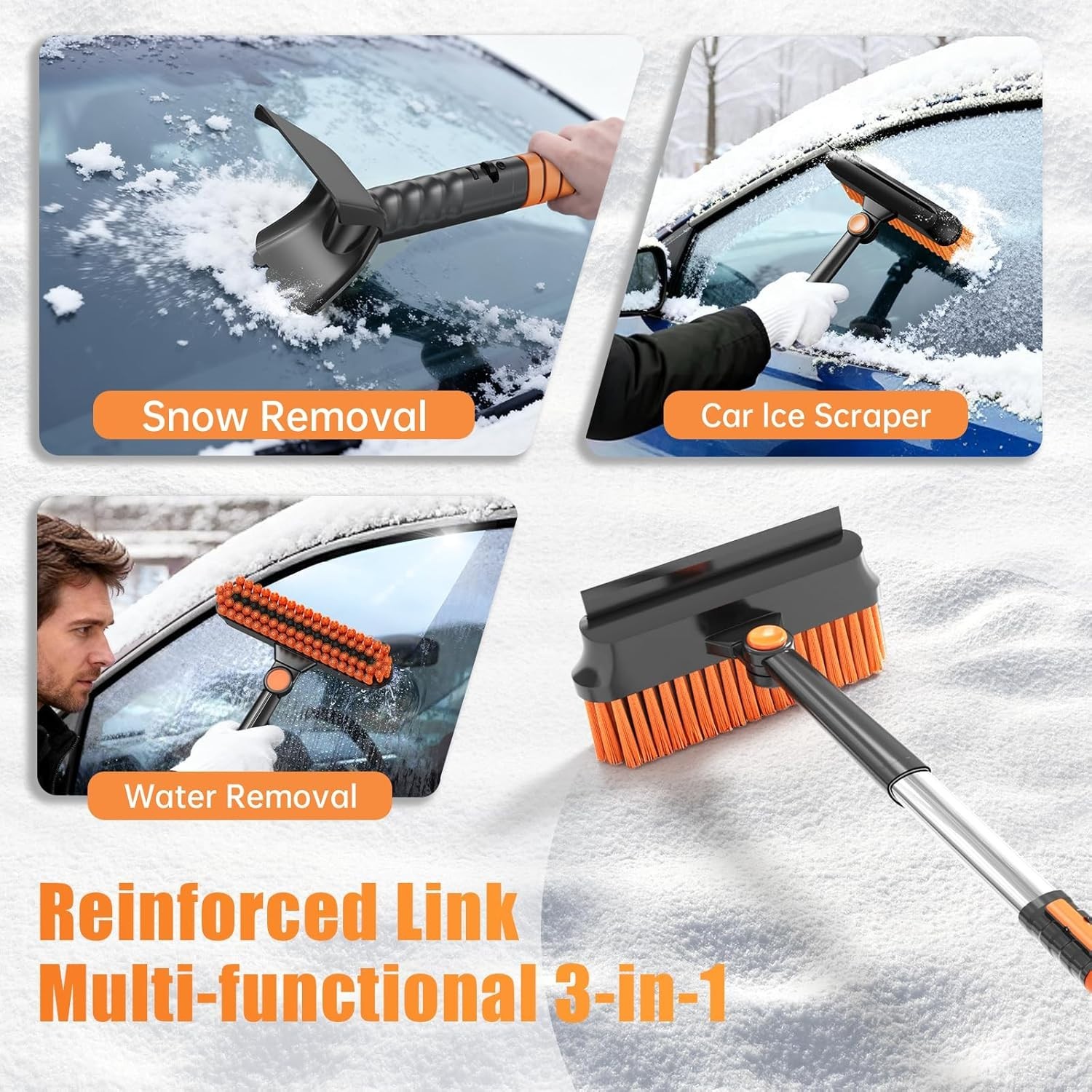 3-in-1 Snow Brush & Ice Scraper with 42” Extendable Handle