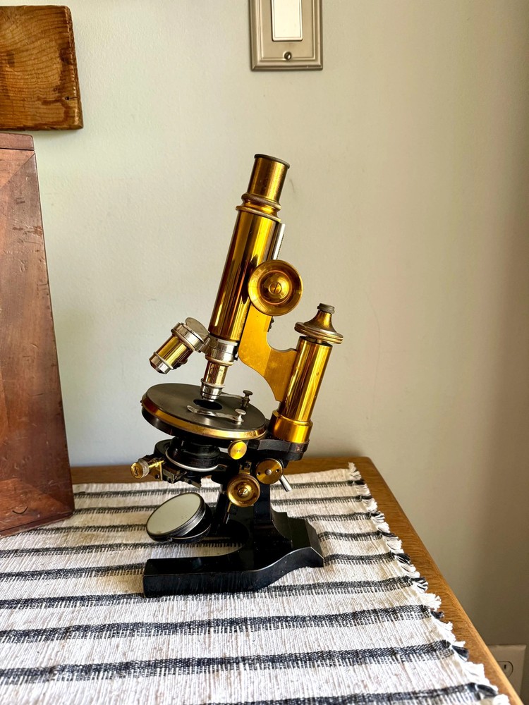 Antique E. Leitz Wetzlar Brass Microscope| Antique Brass Microscope in Org. Box