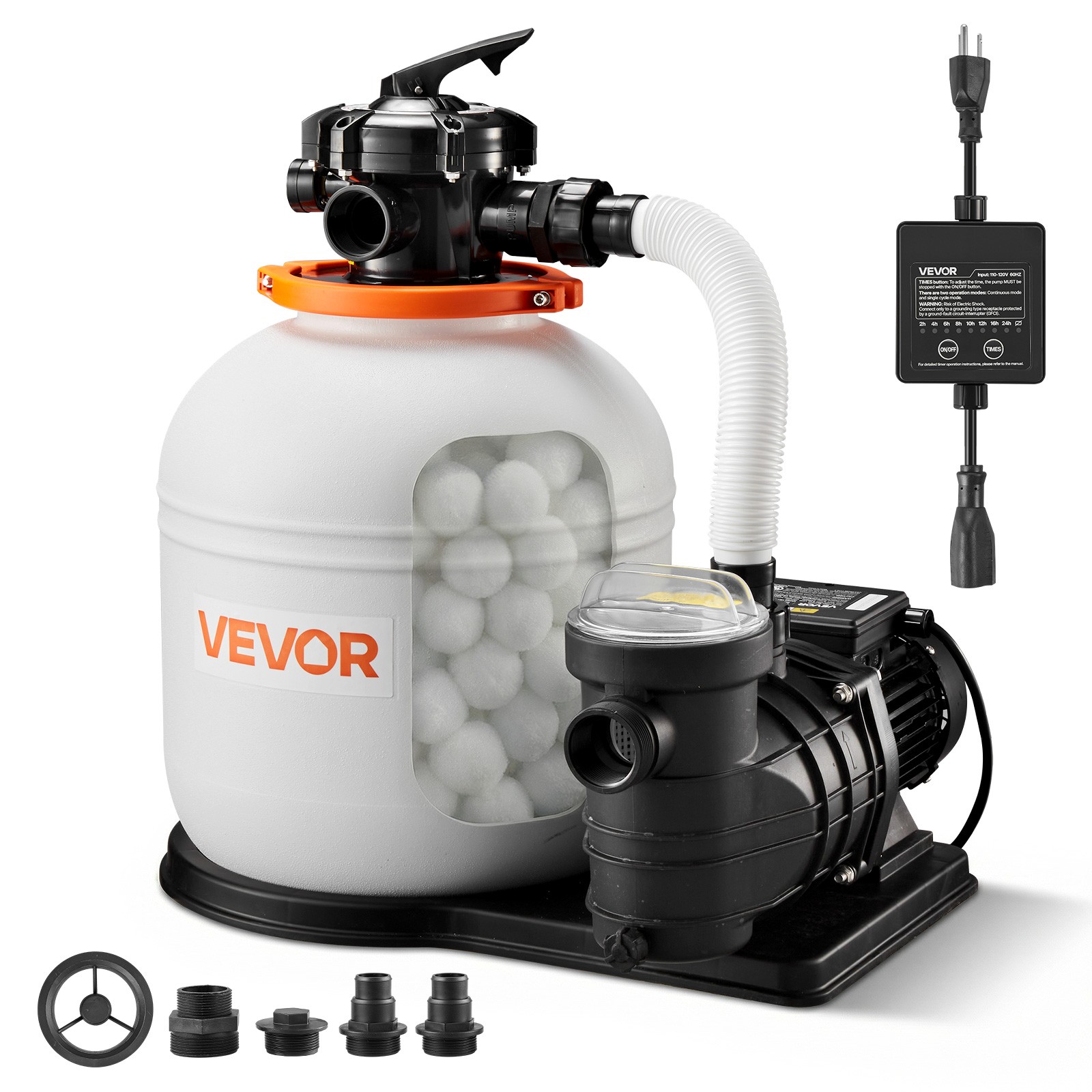 VEVOR FlashPure Sand Filter Pump for Above Ground Pools 16 in 4400 GPH 1HP Timer