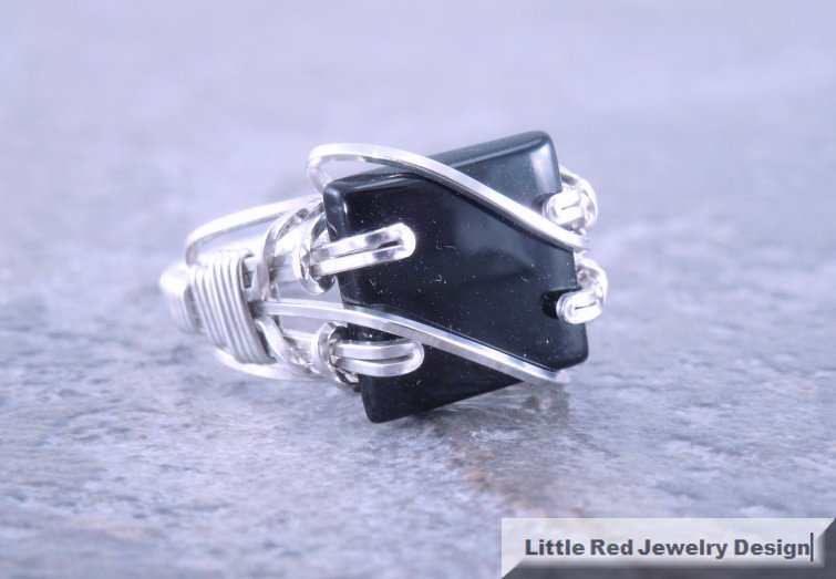 Sterling Silver Wire Wrapped Black Onyx Ring