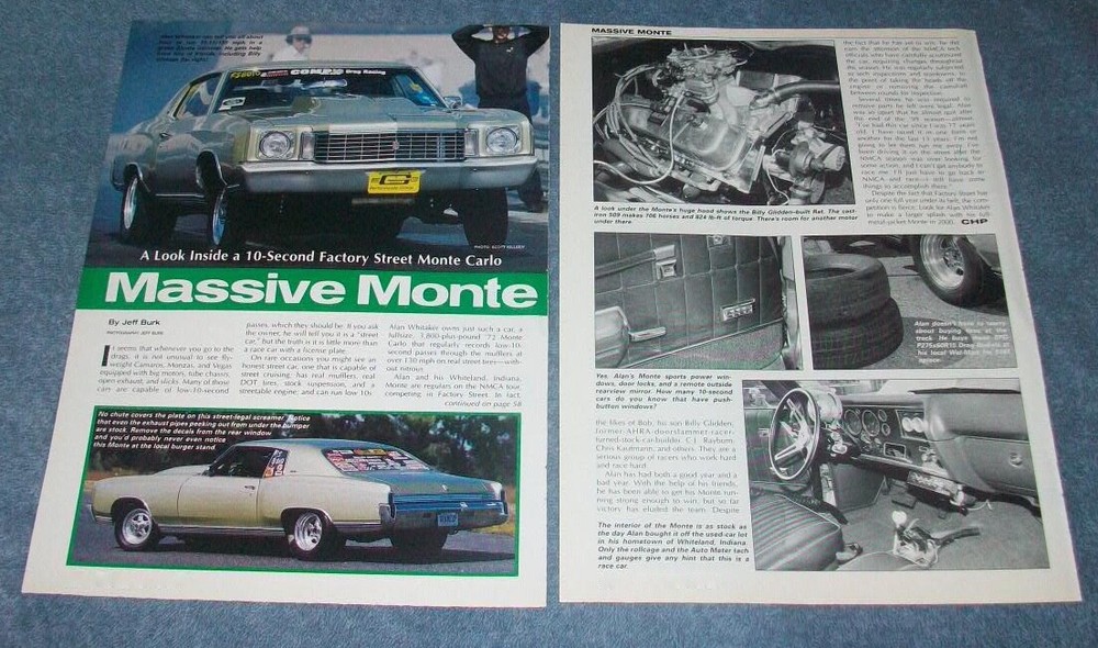 1972 Chevy Monte Carlo Drag Car Article "Massive Monte"