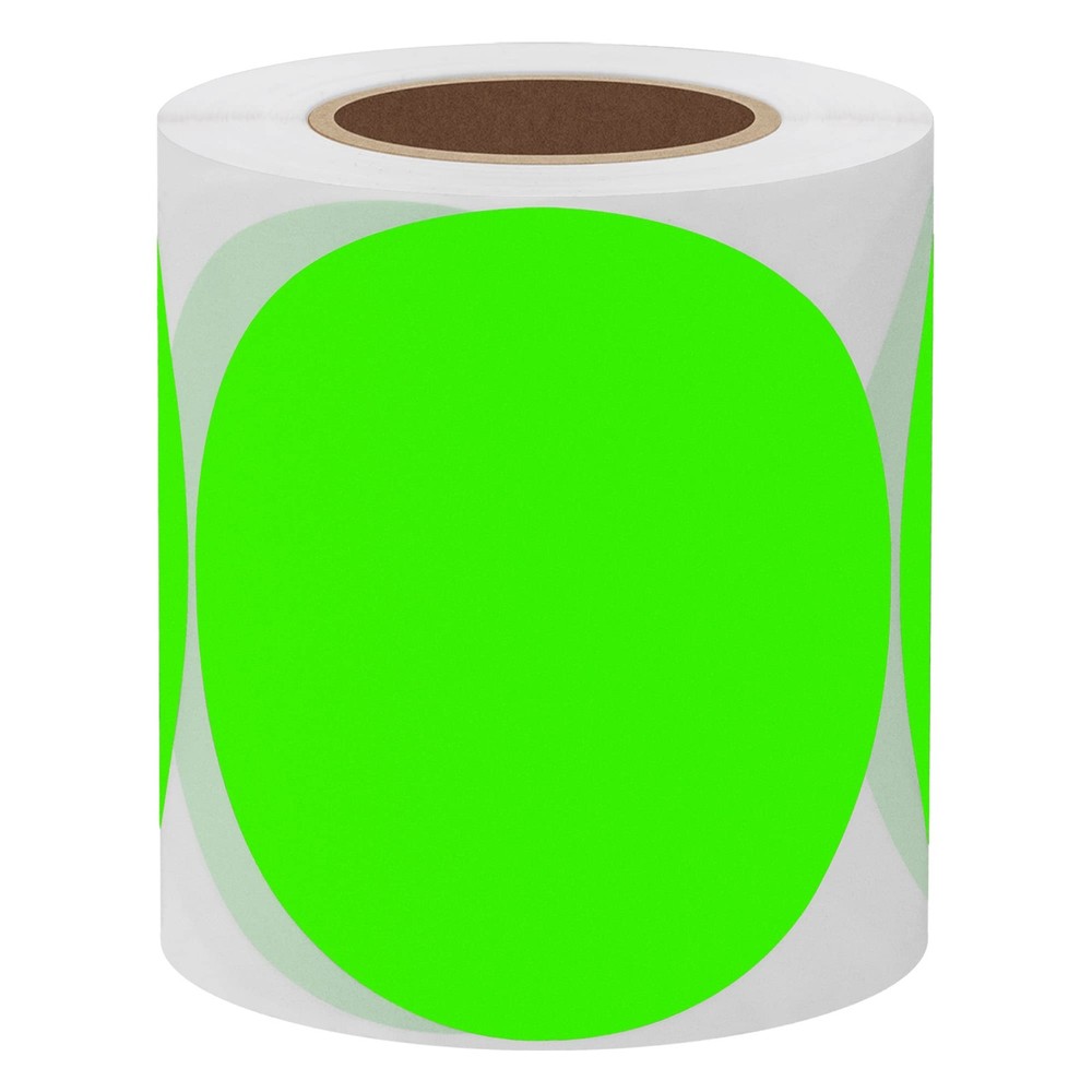 Hybsk Round Color Coding Circle Dots Labels 3 inch, Fluorescent Green