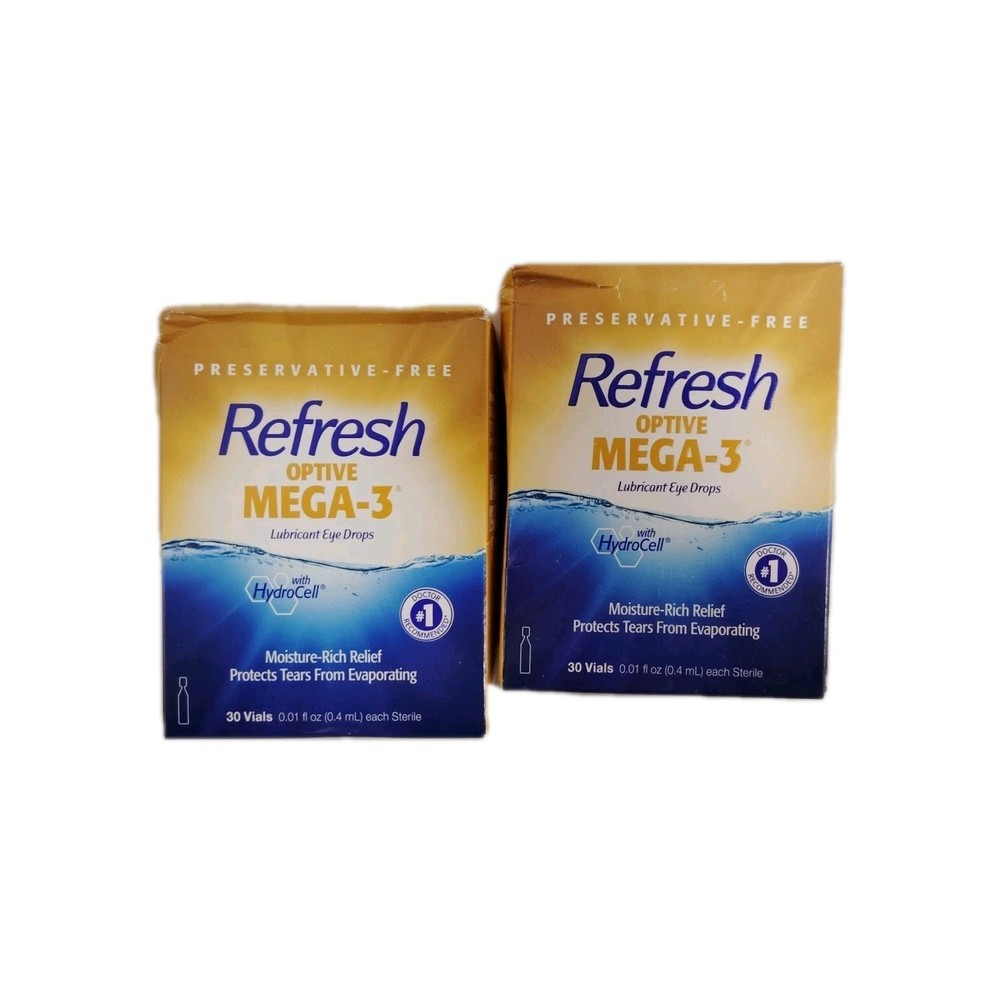 Refresh Optive MEGA-3 Lubricant Eye Drops 30 Containers EXP 04/2027+ 2 PACK