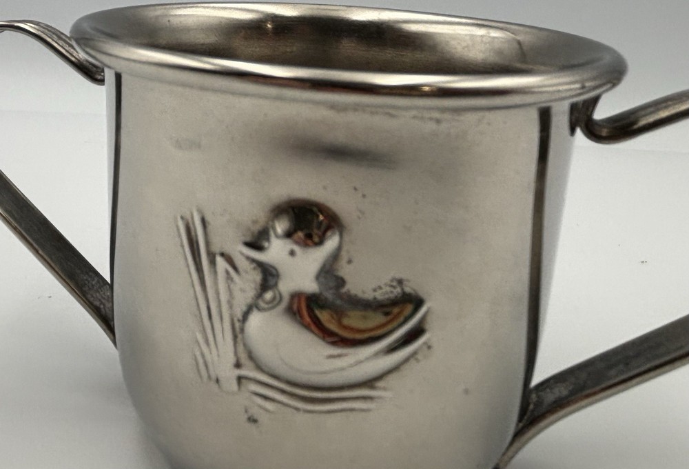 Vintage Silverplate Double Handled Duck Baby Cup Nursery Keepsake Gift Decor