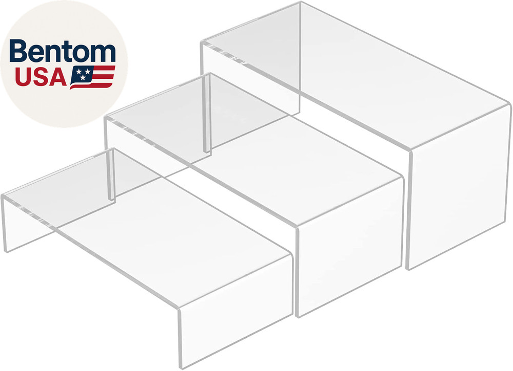 Clear Riser Shelf 3Pcs, Desktop Rectangular Acrylic Display Shelves Organizer, A